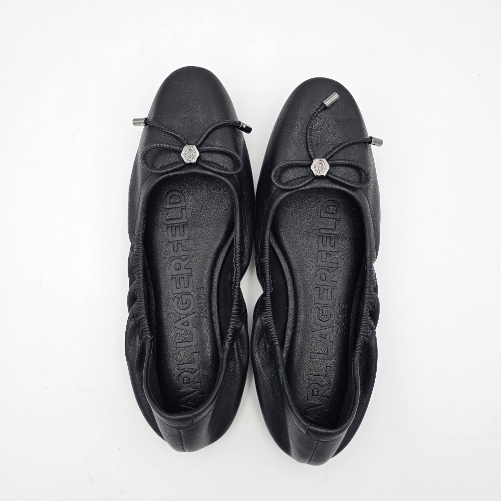 Karl Lagerfeld Paris Velma Almond Toe Ballet Flats, Dark Black, Women's 6.5M - Picture 8 of 11